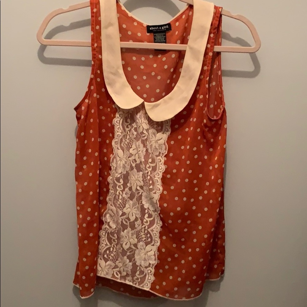 XS Rust and Cream sleeveless blouse
